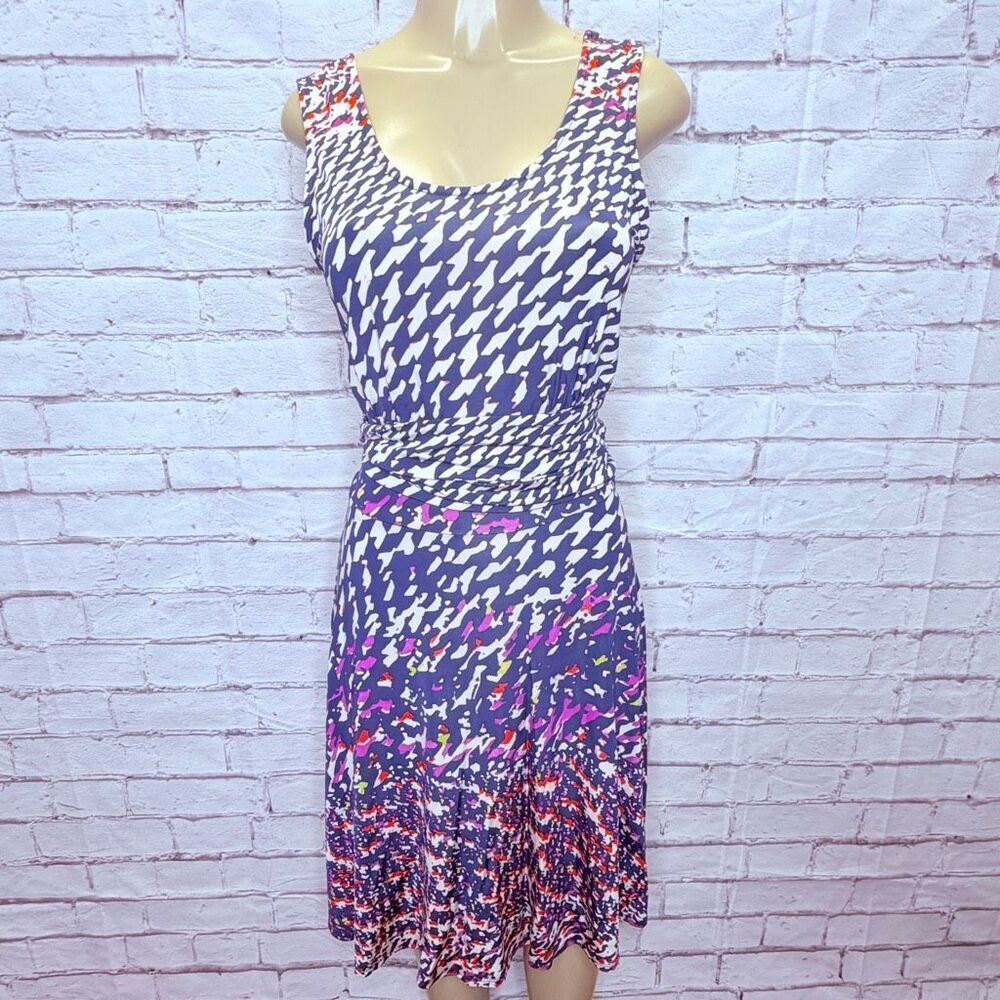 Leota Womens Multicolor Geometric Sleeveless Tie Waist Tank Dress Size Large